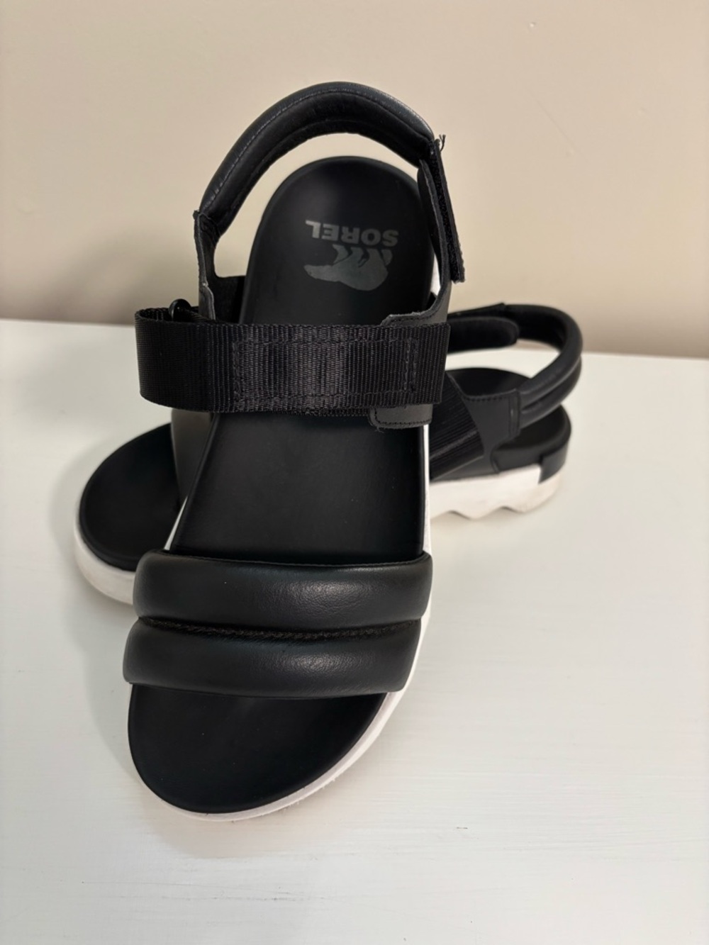 Sorel Black and White Padded Strap Sandals